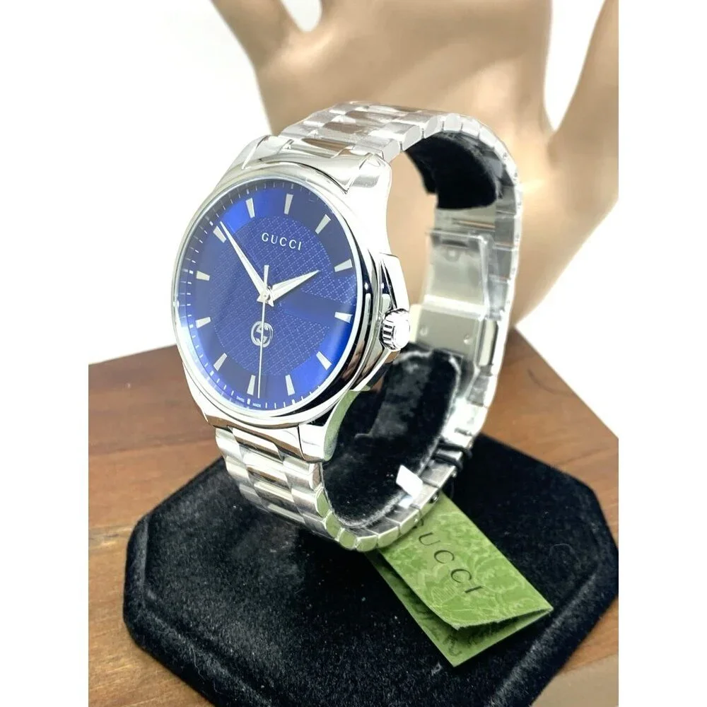 Gucci Men's Watch YA126371 G-Timeless Swiss Quartz Blue Dial Silver Steel 40mm